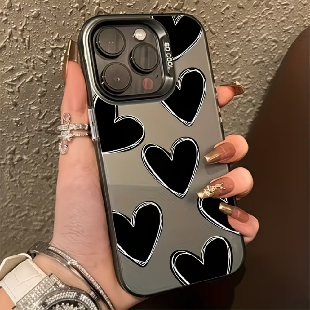 Apple Iphone 15 Pro Max - Casing Ponsel Motif Hati Hitam Matte